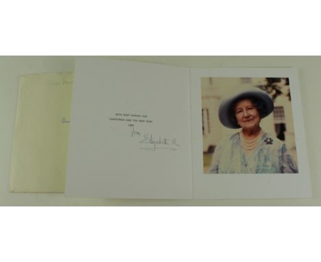 Queen Elizabeth The Queen Mother, An original signed 1983 Christmas card from the Queen Mother, signed 'from Elizabeth R', co
