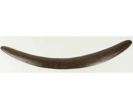 Aboriginal hunting boomerang, circa late 19th Century to early 20th Century, with incised paw decoration, length 70cm approx.