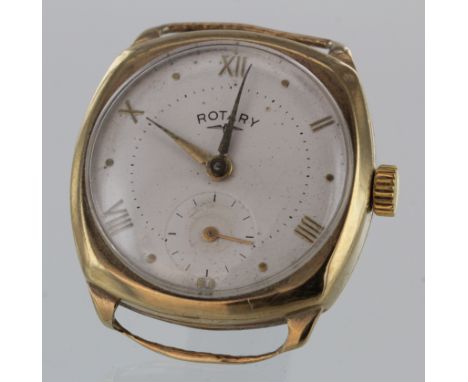 Gents 9ct Gold Rotary cased wristwatch, Roman numerals with subsidiary dial, case diameter 27mm approx. (working at time of c
