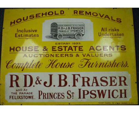 Advertising, Ipswich interest. A large yellow, red and white enamel sign, circa early to mid 20th Century, for 'R D &amp; J. 