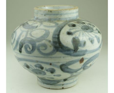 Ancient Chinese yuan dyansty circa  1279–1368 A.D. ceramic jar with floral motifs 180x180 mm