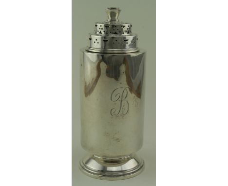 Art Deco silver sugar shaker hallmarked on base EB London, 1933. The top is hallmarked for London 1937. Weight 6.75oz approx.