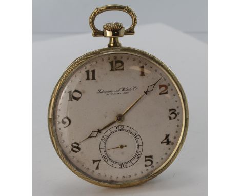 14ct Gold open faced pocket watch circa 1929, the cream dial signed International Watch Co, Schaffhausen. The movement stampe