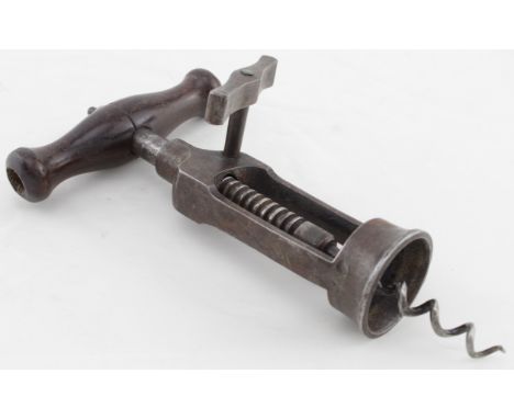 Corkscrew with turned wooden handle, crank mechanism, circa late 19th Century,  length 18cm approx. (not extended)
