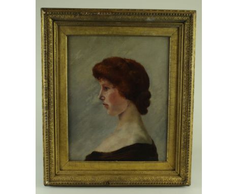 Robert Lyon (1894-1978). Oil on canvas, depicting a portrait of a young lady in profile, contained in original gilt wooden Lo