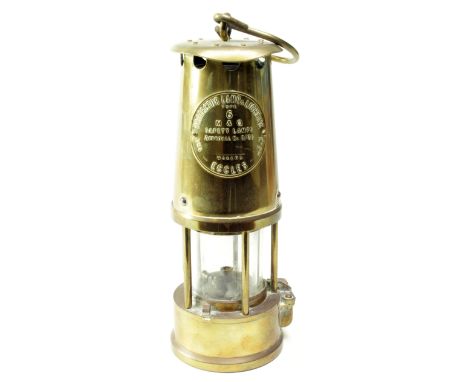 Miners Lamp. Brass Protector Lamp &amp; Lighting, Type 6, Eccles lamp, height 23cm approx.