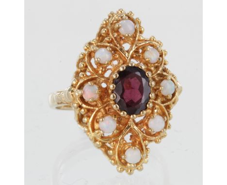 9ct Gold Opal and Garnet Ring size O weight 7.4g