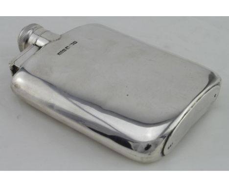 Silver hip flask, hallmarked 'J.D&amp;S, Sheffield, 1917' (James Dixon &amp; Sons), length 12cm, weight 128g approx. 