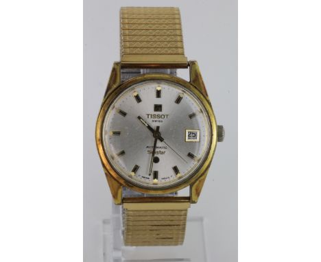 Gents Tissot Seastar automaitc wristwatch, the gold plated case with the dial having gilt baton markers and date aperture at 