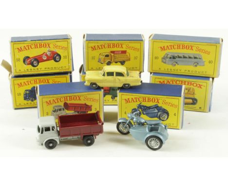 Matchbox. Eight boxed Matchbox Lesney toys, comprising Muir Hill Dumper (no. 2); Bedford Tipper Truck (no. 3); Triumph Motorc