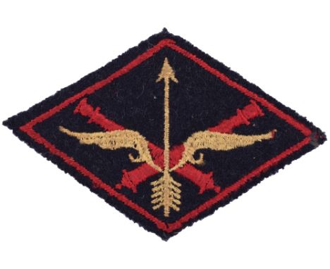 Belgium Anti-Aircraft Artillery Cloth Formation Sign, embroidered diamond insignia showing a winged arrow set upon crossed ar