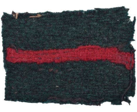 WW2 Durham Light Infantry Battalion Formation Sign, crude cloth green rectangle with central red bar. Uniform removed example