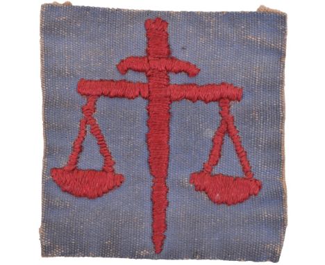 WW2 7th Anti-Aircraft Division Cloth Formation Sign, embroidered sword and scales on painted blue backing square. Used exampl