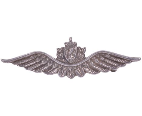 WW2 Norwegian Air Force Pilots Wing, small sterling silver pair of wings with two loop fittings on the reverse. Very good ove