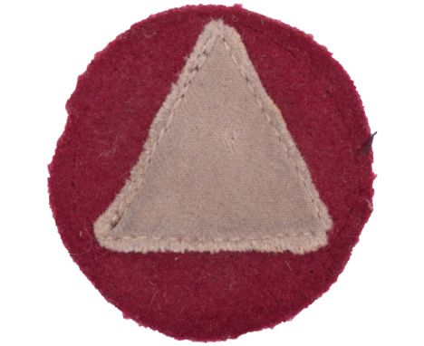 1st Infantry Division Royal Army Medical Corps Cloth Formation Sign, white cloth triangle to the centre of circular maroon cl