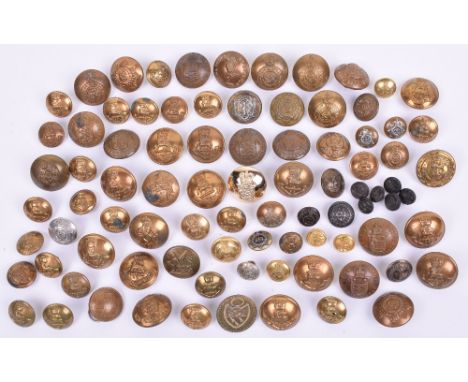 Selection of British Military Tunic Buttons of various regiments and periods, including post 1902 5th Royal Irish Lancers, Fi