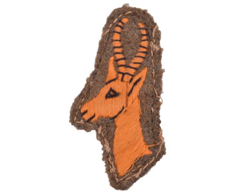 WW2 Free Dutch Army Volunteers from South Africa Formation Sign, embroidered springbok head on khaki backing. Uniform removed