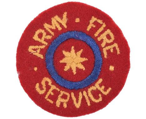 Embroidered Army Fire Service Formation Sign, small circular insignia with ARMY FIRE SERVICE around a yellow star within a bl