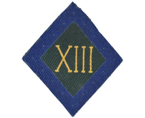Somerset Light Infantry Regimental Formation Sign, printed yellow XIII on green diamond within blue diamond. Good condition.