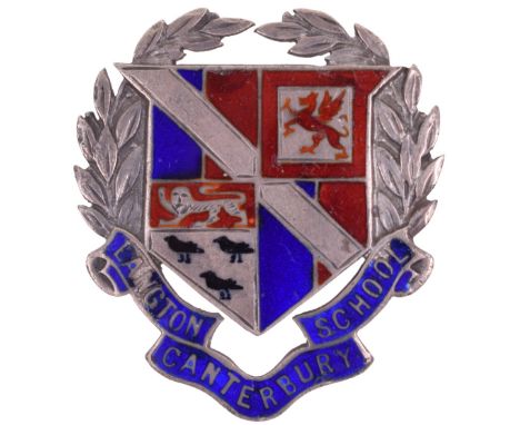 Hallmarked Silver and Enamel Langton School Canterbury OTC Cap Badge, fine example with two lug fittings to the reverse, silv