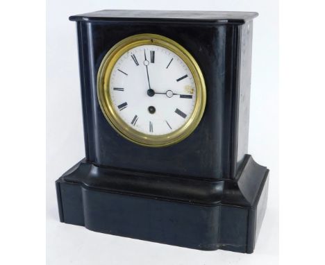 A 19thC slate mantel clock, with 15cm diameter Roman numeric dial, in shaped case, striking on the hour, 31cm high. 