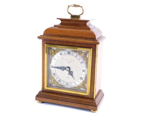 A Garrard and Co mantel clock, with Elliott movement, the 9cm diameter Roman numeric chapter ring with raised brass spandrels