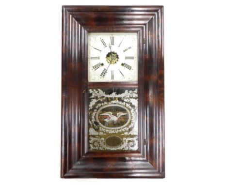 A late 19thC American wall clock by Welch, in ogee shaped mahogany case, with painted dial, 66cm high.