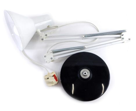 An Anglepoise lamp, in white, with cone shade on black base, the shade 20cm long. 