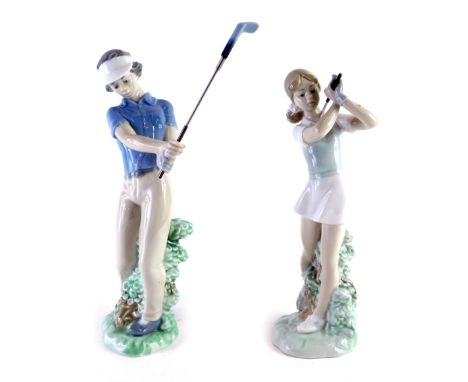 A Nao by Lladro figure of a golfer, and another, printed marks beneath, 23cm high. (1 AF) 