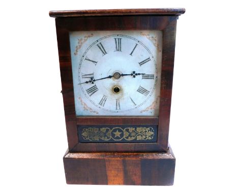 A late 19thC American mantel clock by The Ansonia Brass and Copper Company, with printed and painted dial, in a rosewood case