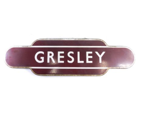 A British Railways (Midland Region) Gresley enamel station totem sign, in white lettering, 28cm x 98cm.