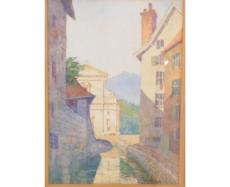 John James Cresswell. French town scene, watercolour, 36cm x 24cm. John J Cresswell of Louth was the architect who designed S