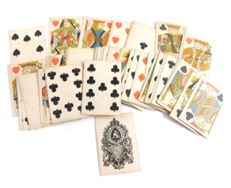A quantity of Joseph Hunt and Sons playing cards, with pink backs and title card.