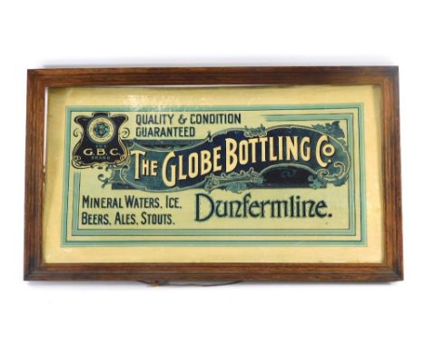 A Globe Bottling Co Dunfermline advertising card, in blue print, 24cm x 46cm. 