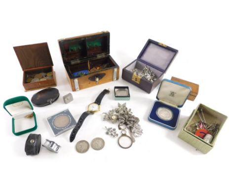 Various coins, bygones, collectables, etc., small quantity of low denomination coins, cased Charles and Diana proof coin, qua