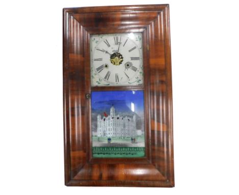 A late 19thC American wall clock by Jerome &amp; Co, in a figured walnut ogee shaped case, with white painted dial enclosed b