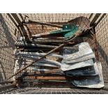 1x Stillage of 20 Shovels, Axes, Hammers, Crow Bars etc.