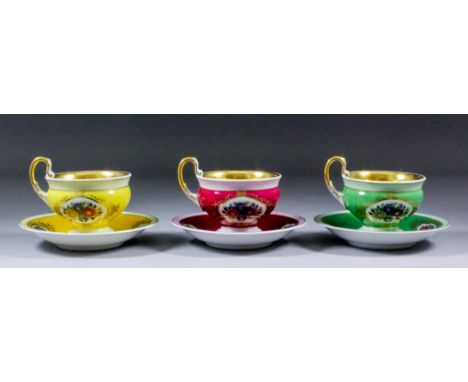 Seventeen early 20th Century Thomas (Bavaria) porcelain cups of Empire shape, printed, painted and gilt with stylized flowers