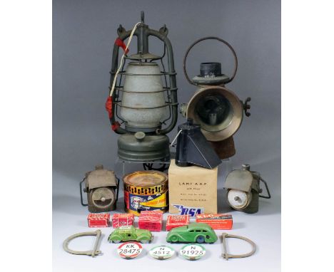 A World War II ARP lamp with hood, in original box, number WD3051, together with a Lucas King of the Road lamp, number 722, a