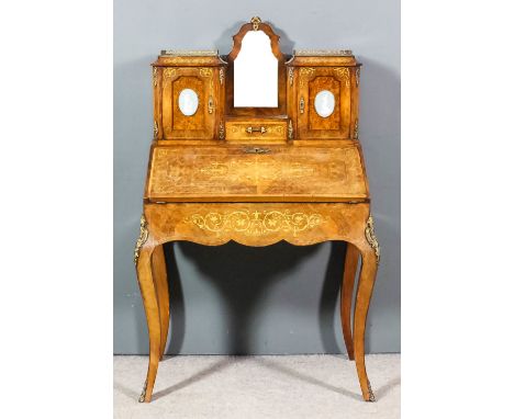 A Victorian figured walnut and gilt metal mounted Bonheur-du-Jour, the whole inlaid with boxwood stringings and arabesques, t