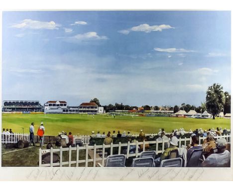 ***Michael John Hunt (born 1941) - Limited edition coloured print - "Canterbury Cricket Week 1990", 15ins x 23ins, signed, ti