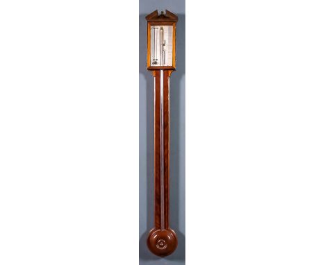 A 19th Century mahogany cased stick barometer and thermometer by Edward Bates of Pettoring(?), with silvered scale vernier an