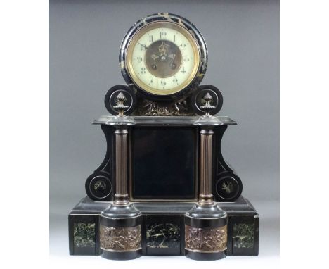 A late 19th Century French black slate cased mantel clock by Japy Freres, No. 19507, the 5ins diameter cream chapter ring wit