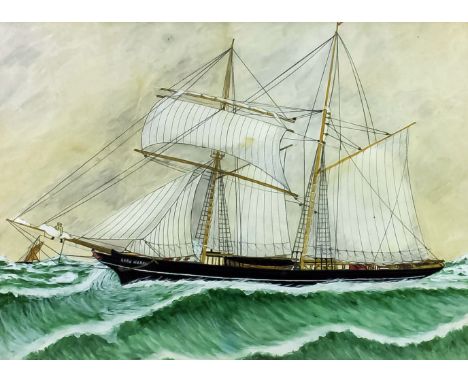 Late 19th/early 20th Century British school - Watercolour - Ship Portrait - "Lord March" - Sailing ship in rough seas, 14.5in