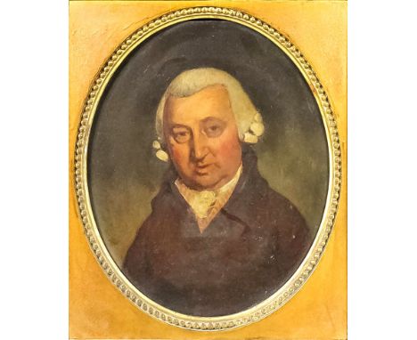 19th Century English school - Oil painting - Shoulder length portrait of Peter Fector, panel 10.25ins x 8.5ins, in gilt mould