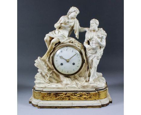 A 19th Century bisque porcelain and gilt metal mounted mantel clock by Warnier of Paris, the 4.25ins diameter white enamel do
