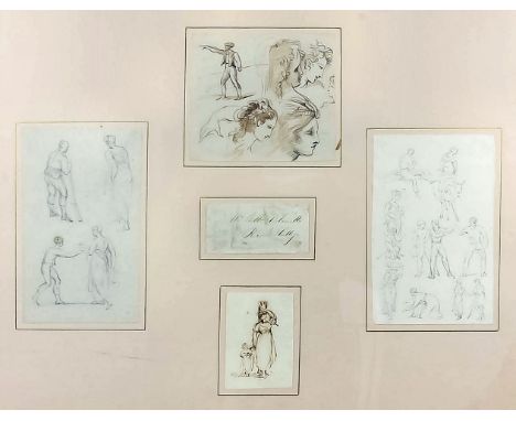 William Delamotte (1775-1863) - Four pencil drawings, figure studies, framed as one, 13.75ins x 18.25ins overall, and an 18th