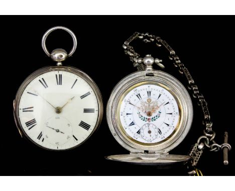 A Gentleman's silvery metal full hunting cased pocket watch signed  "J. Dent of London", made for the Turkish market, the whi