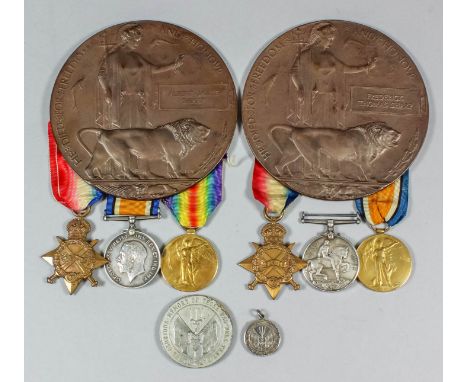 A quantity of George V World War I medals to the Sharp family. To G-442 Pte. G. Sharp, East Kent Regiment, comprising - 1914-