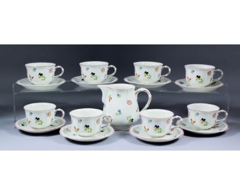 Eight Villeroy & Boch "Petite Fleur" pattern teacups and saucers, together with a matching milk jug, 4.75ins high